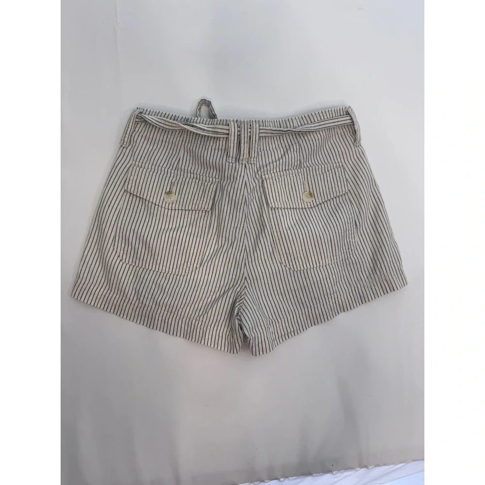 American Eagle Striped Shorts High Waist Tie Front Pockets Casual Size  2 w belt